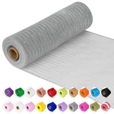 Imagem de Fita de malha Deco - 25,4 cm x 9,1 m cada rolo de fita de malha metálica para o Natal, guirlanda de Páscoa dos Namorados e decoração de casa (prata)