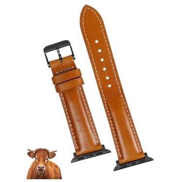 Imagem de Pulseira de couro laranja claro compatível com Apple Watch de 42 mm, 41 mm, 40 mm, 38 mm, para smartwatch séries 10, 9, 8, 7, 6, 5, 4, 3, 2 e 1 SE, presente vintage AW-202-DE-SS
