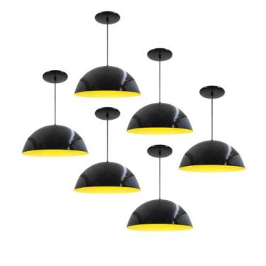 Imagem de Kit 6 Luminária Pendente Meia Lua 34cm Com Interior Amarelo Com Fiação