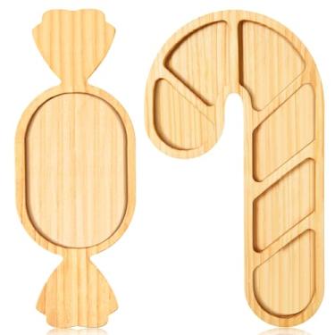 Imagem de AWIZOM 2 peças de pratos de madeira para servir de Natal, doces de hortelã-pimenta e bengala doce, tabuleiros de charcutaria, bandejas de madeira decorativas de madeira, pratos de lanche de queijo