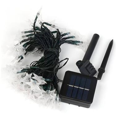 Imagem de Cordão Solar Leds Lâmpadas Luzes Estrelas Amarela Natal 5m