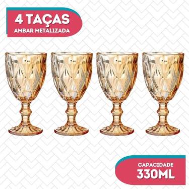 Imagem de Conj 4 Taças Bico Jaca 330ML Ambar Diamante Vidro Resistente - Class H