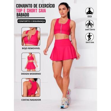 Imagem de Conjunto Academia Top Com Ziper E Bojo E Short Saia Babado Sinta O Con