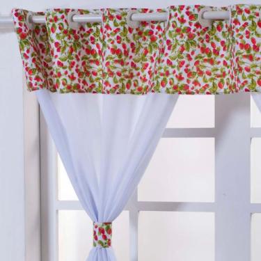 Imagem de Cortina para Cozinha 2,00x1,40 Oxford Com Ilhos e Bando Estampado + Pr