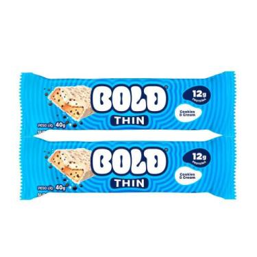 Imagem de Kit 2 Barra de Proteína Bold Thin Sabor Cookies & Cream com 12g de Pro