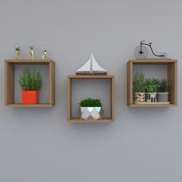Imagem de Kit com 3 nichos decoração para sala Madeira 30x30x12cm - Móveis Novo 