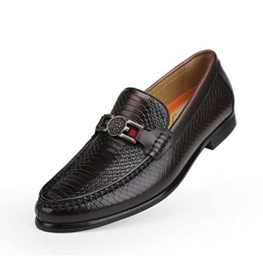 Imagem de Sapato social masculino preto com acabamento à mão, mocassins clássicos de couro, sem cadarço, para festa de casamento, para homens, Marrom, 39