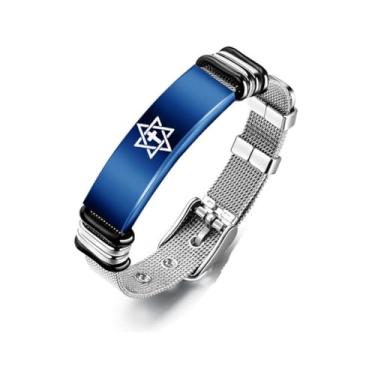Imagem de Pulseira de cruz messiânica com estrela de Davi para homens e mulheres, corrente de malha ajustável pulseiras de estrela judaica cristianismo, judaísmo, estrela de Davi, pulseiras de punho hexágono