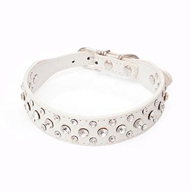 Imagem de Coleiras de couro com strass personalizadas para cães Reino 30,48 cm - 50,8 cm de comprimento para animais de estimação e gatos para raças pequenas e médias, brancas PP