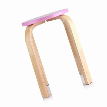 Imagem de BANCO DE EMPILHAMENTO DE MADEIRA CURVADO ANTIDERRAPANTE COR DE DOCES MÓVEIS PARA CASA DECORAÇÃO DE QUARTO DE CRIANÇAS (Rosa)