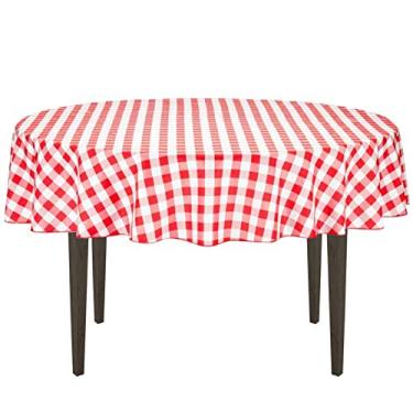 Imagem de LinenTablecloth Toalha de mesa redonda de poliéster 227 cm xadrez vermelho e branco
