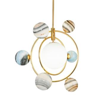 Imagem de DKRCPFNT Lustre moderno ajustável G9 Sputnik exclusivo esférico vidro pendente luz vintage ouro circular metal pendurado luz para ilha sala de jantar bar