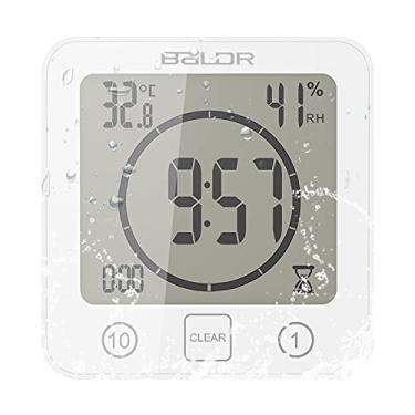 Imagem de Relógio de parede digital para banheiro, relógio de parede digital LCD com sucção, medidor de umidade de temperatura à prova d'água, temporizador de tela sensível ao toque, temporizador visual de
