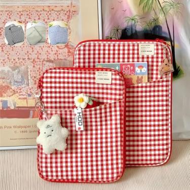 Imagem de Case Capa para Ipad/Tablet Checkered de 9 a 13 Polegadas, Capa Acolchoada de Transporte Kawaii para iPad, Xiaomi, Samsung, Lenovo, Bolsa Protetora com Bolso (Vermelho, 13in)