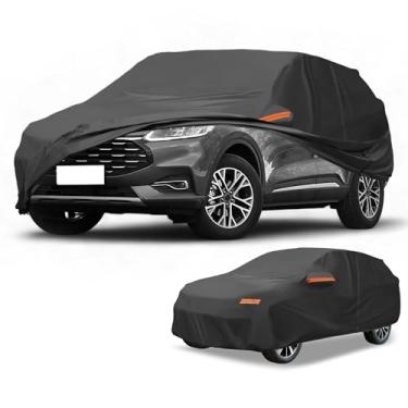 Imagem de Partuto Capa de carro à prova d'água para todos os climas, automotiva, externa, anti-UV, proteção contra chuva e sol, cobertura externa completa para Ford Escape preta com tiras refletoras