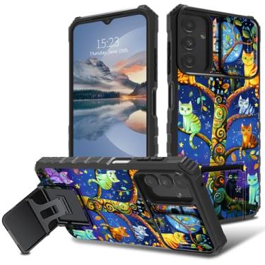 Imagem de HEAKIERG Capa de celular para Samsung Galaxy A16 5G de 6,7 polegadas com capa para câmera deslizante, proteção de camada dupla, à prova de impacto, capa robusta para Samsung A16 5G, árvore e gato fofo