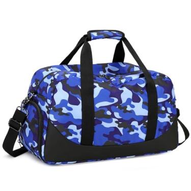 Imagem de OctSky Bolsa esportiva de viagem para academia, para homens, meninos, com compartimento para sapatos e bolso molhado, bolsa para festa do pijama ou crianças, Camuflagem azul