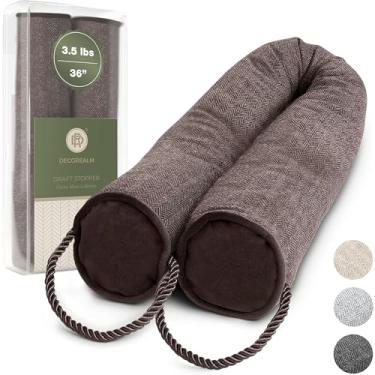 Imagem de Bloqueador e cortador de porta resistente da Decoraalm, proteção de rascunho à prova de som para portas e janelas, cilindro decorativo oferece isolamento de porta e climas para portas, Moderno, Chestnut, 36", 1