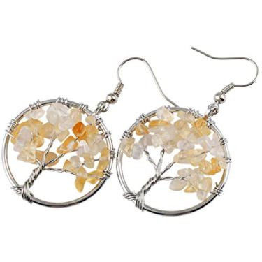 Imagem de Nupuyai Brincos pendentes Tree of Life, brincos de gancho de pedras tumbled para mulheres, Pedra Metal, Pedra de citrino