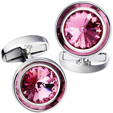 Imagem de Abotoaduras HAWSON para homens - Camisa masculina de cristal Swarovski multicolorido com abotoaduras francesas para negócios de casamento regular rosa