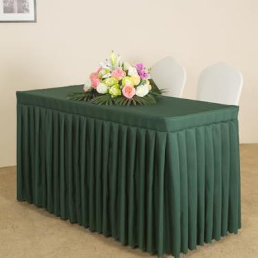 Imagem de Toalha de mesa retangular de cor sólida toalha de mesa com saia para conferências, escritório, hotel, exposição, toalha de mesa longa, lavável - verde - 3||60 x 140 cm
