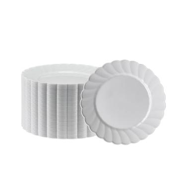 Imagem de Pratos brancos redondos de plástico rígido premium – 127 x 15 cm – Lavável e reutilizável – Artigos de festa para aniversários, celebrações, buffets, festas, catering e muito mais