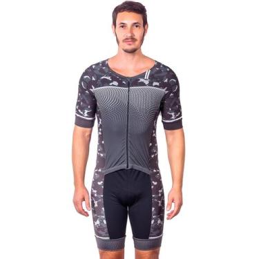 Imagem de Macaquinho com mangas triathlon elite camuflado proteção uv 50+ kauna,