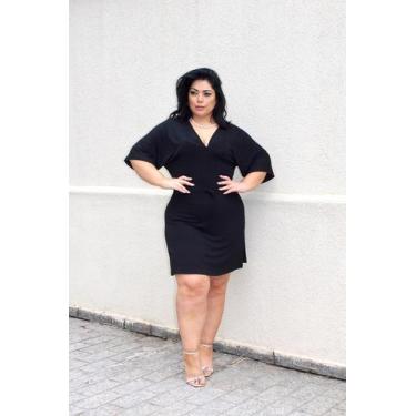 Imagem de Vestido midi Plus size malha fria moda feminina saída de praia manga f