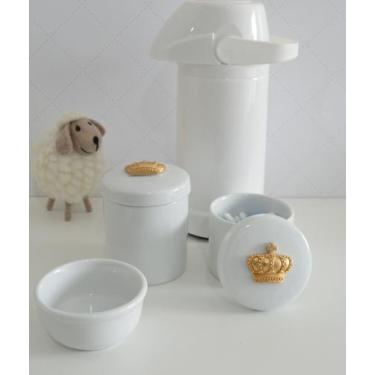 Imagem de kit Higiene Bebê Potes K022 Cotonete  Dourado Algodão Limpeza Porcelan