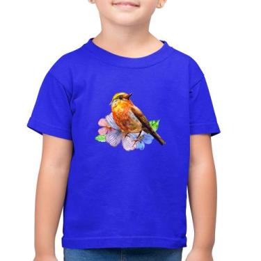 Imagem de Camiseta Algodão Infantil Pássaro e Flores - Foca na Moda, Azul royal,