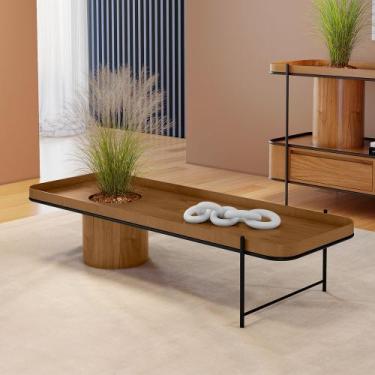 Imagem de Mesa de Centro Cachepot em Madeira Maciça Castanho Estrutura Metálica 
