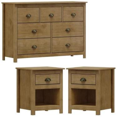 Imagem de Comoda 7 Gav e 02 Mesas de Cabeceira Madeira Maciça Freijo Milani Stor