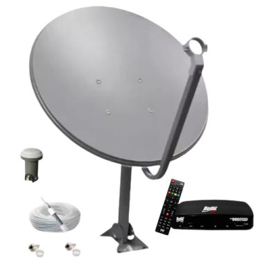 Imagem de Kit Antena KU 60cm (pedestal 55cm) Sem logo + LNB Simples + Kit Cabo RG59 40% 15M c/2 Conectores de Crimpar Century + Receptor Bedin BS9900S