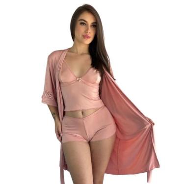Imagem de Robe Com Renda Caimento Kimono Hobby Amarração - Charme Dela's, Rosa, 