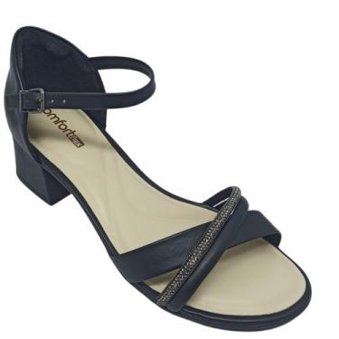 Imagem de Sandália Comfort Flex Feminina Napa/Velvet com Tira em Brilho, Preto, 