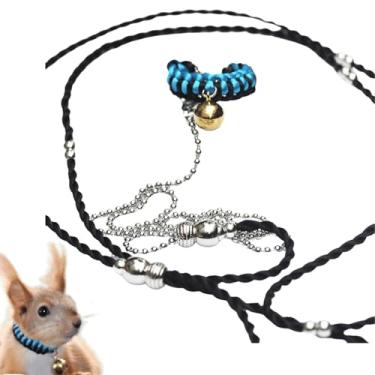 Imagem de Corda de tração de esquilo, corda antimordida, coleira de caminhada de animais pequenos com coleira de chumbo para hamster, gerbil, rato, furão, chinchila (azul)