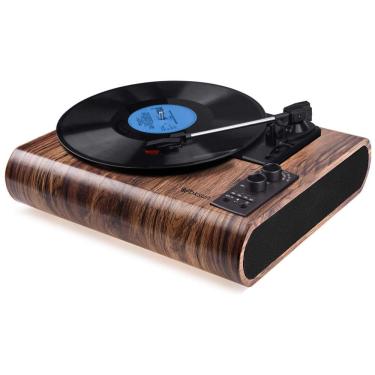 Imagem de Vitrola Toca Discos com Plataforma 3 Velocidades, com Bluetooth e Entrada AUX, sem fio, 33 RPM, 110v, VOKSUN, Marrom