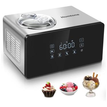 Imagem de Máquina de Sorvete Automática 1,5L com Compressor, 4 Modos e Velocidade Ajustada de 60 Minutos, Homtone, Prata e Preto