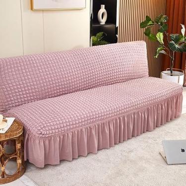 Imagem de Capa de futon sem braços com saia de babados, sofá-cama futon altamente elástica(Pink,Small (120-145cm))