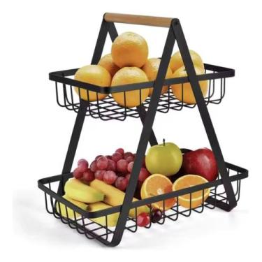 Imagem de Fruteira De Mesa Organizador Cesto Metal Aramado 2 Andar - Alwy