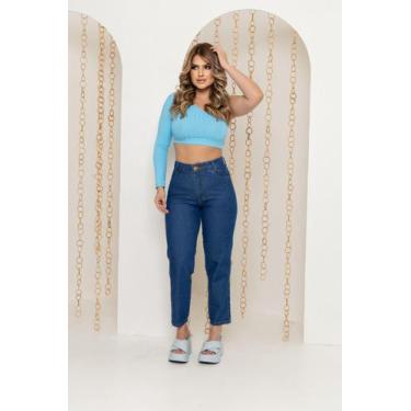 Imagem de Calça Mom Jeans Premium 100% Algodão Feminina Cintura Alta Sem Lycra  