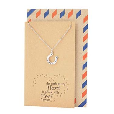 Imagem de Quan Jewelry Colar com pingente de ferradura, joia da sorte de cavalo amante de animais com inscrição de amor, presentes de cavalo para mulheres com cartão de felicitações inspirador, corrente