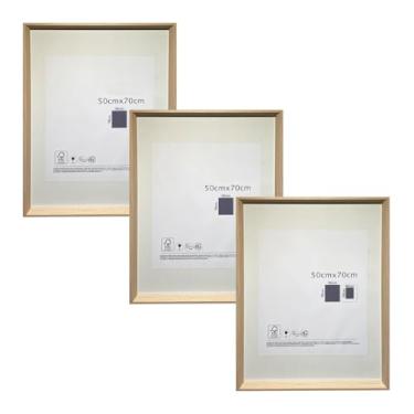 Imagem de KIT 3 Porta Retratos Quadrado de Vidro com Paspatur Expositor para Fotos 70x50 Versátil para Parede ou Balcão Outlet dos Quadros LLA (Natural)