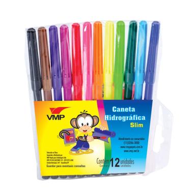 Imagem de VMP Caneta Hidrocor Slim 12 Cores Estojo Transparente