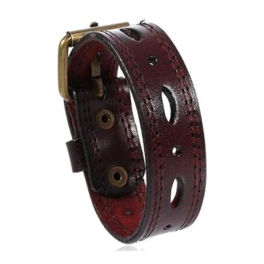 Imagem de Heavstjer Pulseira de couro punk rock oval com fivela de cinto, Sem Pedra Preciosa