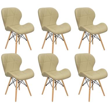Imagem de Kit 6 Cadeiras Charles Eames Eiffel Slim Wood Estofada - Bege
