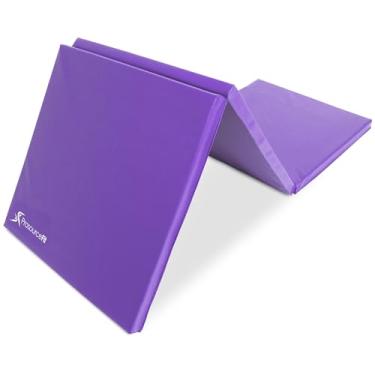 Imagem de ProsourceFit Tapete de exercício grosso dobrável triplo 1,8 m x 5 cm com alças de transporte para MMA, ginástica, alongamento, exercícios básicos, roxo
