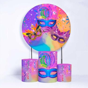 Imagem de Kit Painel de Festa Redondo de 1,30m e Trio de Cilindros Carnaval - Fera Print