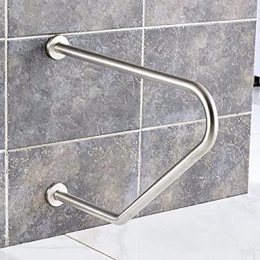Imagem de Barra de aderência de segurança de aço inoxidável para idosos, corrimãos curvas de casa de banho montadas na parede, alça de trilho de suporte de apoio para sanita antiderrapantes, trilho de aderência