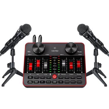Imagem de Pacote de microfone de podcast Mixer de áudio Tenlamp G1 com 2 microfones